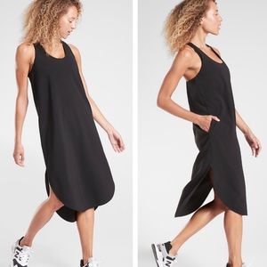 Athleta Illuminate Dress MIDI relaxed stretchy racerback sleeveless Black NWT